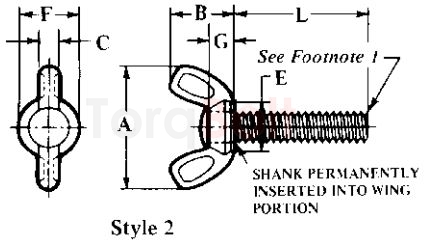 ANSI/ASME B18.17 Type C Style 2 Wing Screws