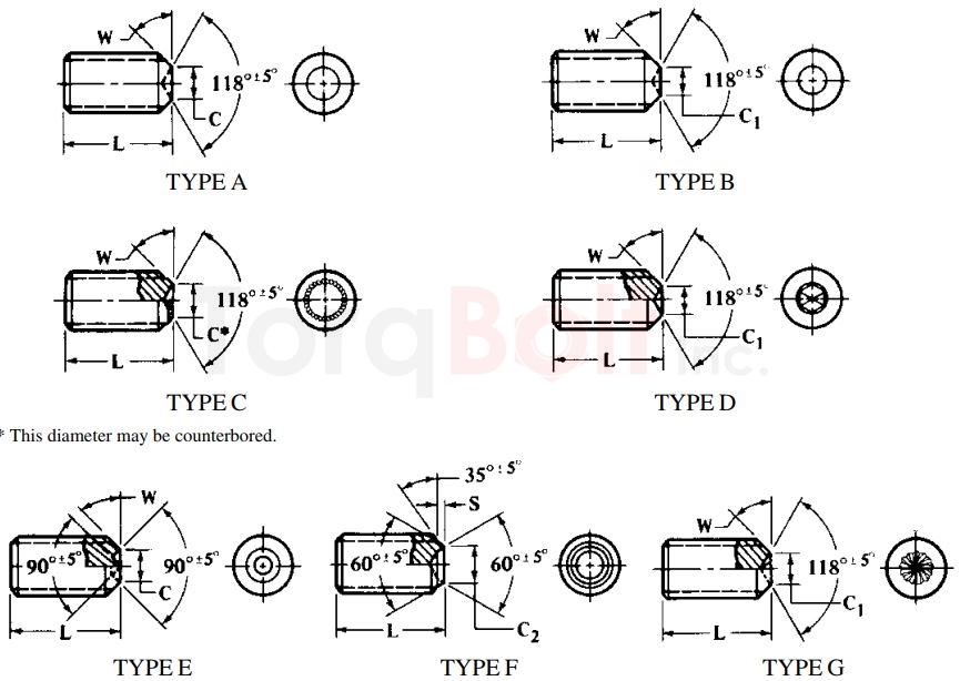 ASME B18.3 Hexagon And Spline Socket Set Screw Optional Cup Points