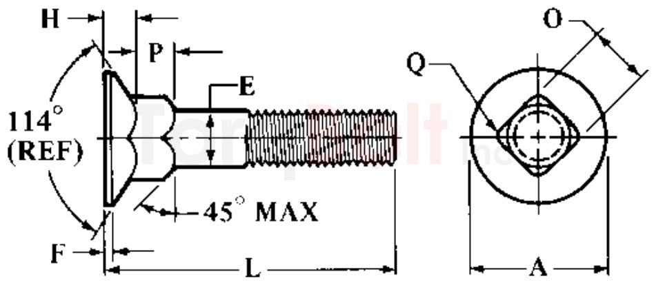 ASME B18.5 114 Degree Countersunk Square Neck Bolts