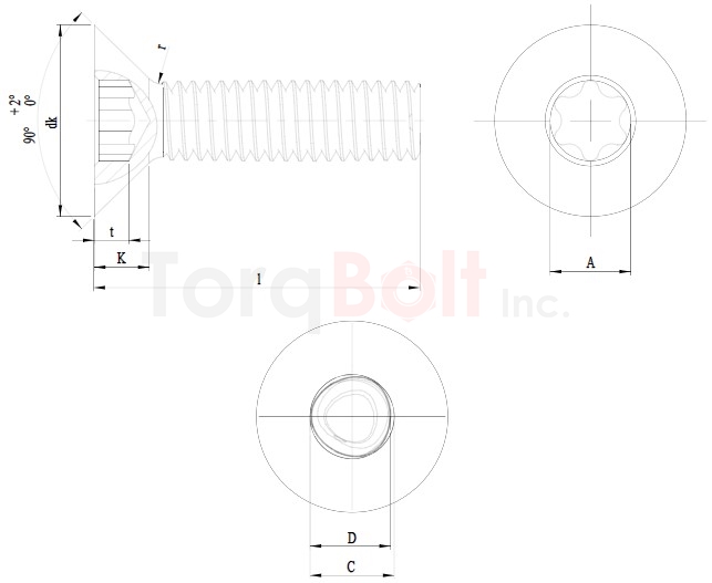 DIN 7500M Hexalobular Countersunk Thread Rolling Screws