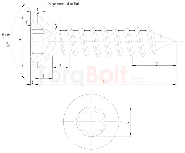 DIN 7983C Hexalobular Raised Countersunk AB Self Tapping Screws