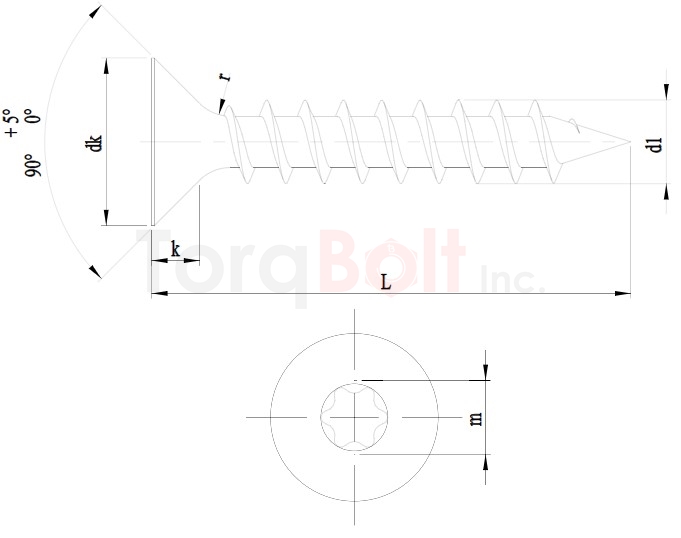 Hexalobular Countersunk Chipboard Screws Full Thread