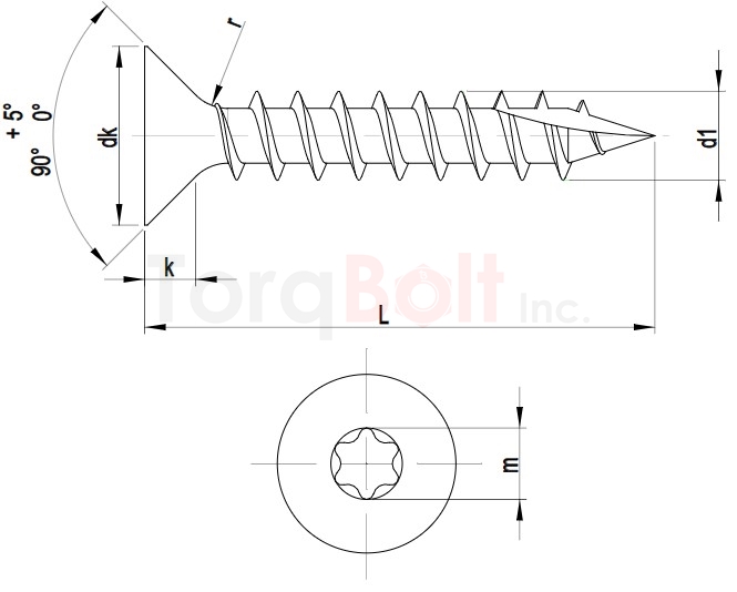 Hexalobular Countersunk Cutting Tip Chipboard Screws Full Thread