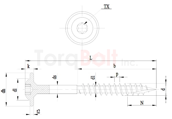 Hexalobular Flanged Button Timber Screws with Cutting Tip