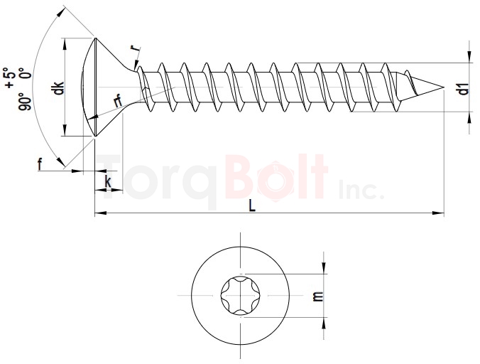 Hexalobular Raised Countersunk Chipboard Screws Full Thread