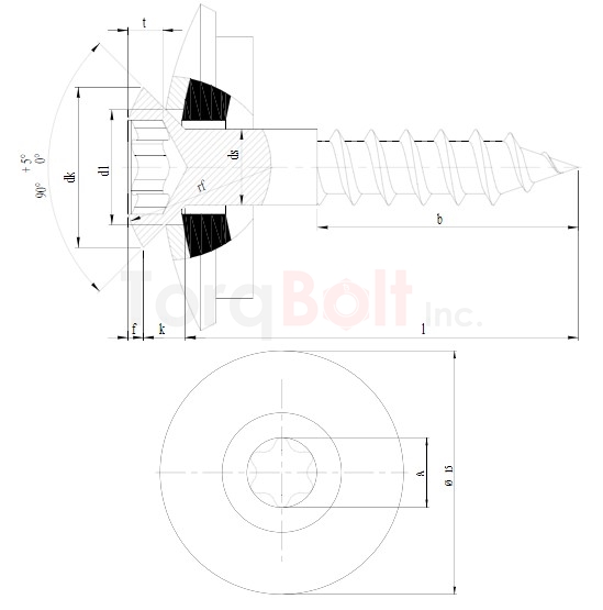 Hexalobular Raised Countersunk Woodscrews 15mm Sealing Washer