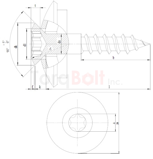 Hexalobular Raised Countersunk Woodscrews 20mm Sealing Washer