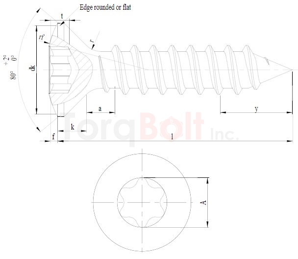 ISO 14587 Hexalobular Raised Countersunk AB Self Tapping Screws